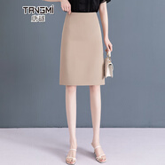 唐謎毛呢西裝半身裙女春秋2026新款高腰通勤包臀裙中長(cháng)款后開(kāi)叉一步裙 西裝面料-卡其色-短款60CM起 M (27) 【95-105斤】