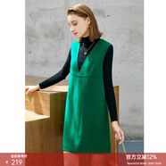 顏域V領(lǐng)無(wú)袖毛呢連衣裙女2025新款冬時(shí)尚寬松氣質(zhì)呢子裙子 綠色 XL/42
