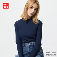 優(yōu)衣庫女裝羅紋高領(lǐng)T恤/長(cháng)袖小高領(lǐng)內搭479588 68 深藍色 L /160/88A