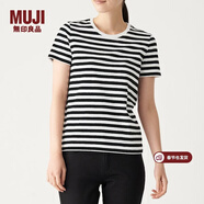 MUJI MUJI 女式 印度棉天竺編織 圓領(lǐng)短袖T恤 BBB01A0S 白色X條紋 L