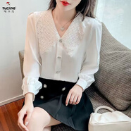 啄木鳥(niǎo)減齡襯衫長(cháng)袖女2026秋冬新款時(shí)尚大碼蕾絲娃娃領(lǐng)洋氣百搭超仙上衣 官方旗艦白色 M 建議90-100斤
