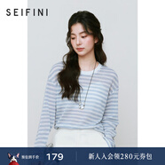 詩(shī)凡黎（‘S EIFINI）詩(shī)凡黎慵懶風(fēng)鏤空針織衫25春夏新品寬松高級感防曬衫外搭罩衫上衣 海冰藍 L