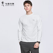 與狼共舞（DANCING WOLVES）【純棉】圓領(lǐng)長(cháng)袖T恤男裝2025秋季新款舒適親膚刺繡上衣 本白803 S 165/84A