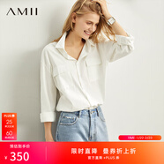 AMII女裝2025極簡(jiǎn)帥氣BF風(fēng)翻領(lǐng)口袋寬松襯衫女秋季新款顯瘦落 米白 均碼