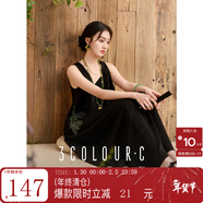 三彩【墨韻茶影】2025秋款新中式寬松無(wú)袖繡花繭型連衣裙C 經(jīng)典黑 S 155/80A