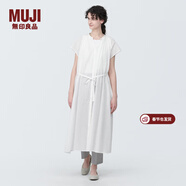 MUJI女式 強捻法國袖連衣裙 女裝裙子夏季純棉全棉襯衫連身裙BC2JGC4S 白色 L(165/88A)