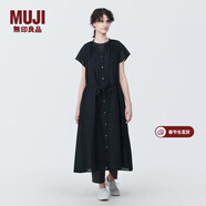 MUJI女式 強捻法國袖連衣裙 女裝裙子夏季純棉全棉襯衫連身裙BC2JGC4S 黑色 L(165/88A)