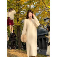 衫槿空法式白色軟糯毛衣長(cháng)裙女秋冬新款高級感氣質(zhì)馬海毛針織連衣裙 白色連衣裙 S 【建議80斤-98斤b