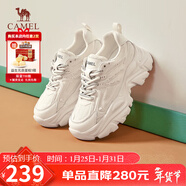 駱駝（CAMEL）老爹鞋女潮酷網(wǎng)布皮面拼接雙系帶厚底休閑鞋 L24S283079 米白 39