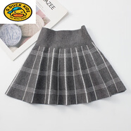 G.duck女童針織半身裙春秋兒童毛線(xiàn)短裙格子條紋百褶裙子傘裙中大童裝 灰色 120 /建議身高100-110