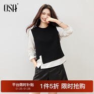 歐莎不規則假兩件拼接衛衣上衣女2025秋季新款通勤百搭套頭衫 黑色 L