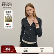 Teenie Weenie小熊女裝秋季時(shí)尚綿羊毛衣長(cháng)袖款毛針織開(kāi)衫灰色外套 深灰色 M (165)