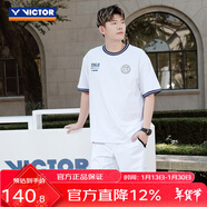 威克多（VICTOR）羽球俱樂(lè )部系列 羽毛球服 透氣有彈力男女款針織運動(dòng)短袖短褲短裙 T恤T-5503VBC/A漂白 L