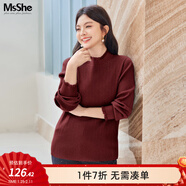 MsShe【莫代爾紗半高領(lǐng)毛衣】大碼女裝秋冬裝胖mm針織打底衫女內搭上衣 【純色款】安可拉紅色現貨 3XL