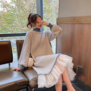 皮爾卡丹仙女冬季加厚連衣裙毛衣小女孩紗裙貂皮天鵝絨過(guò)膝中長(cháng)保暖內穿 藍色今年流行的輕奢品牌 M