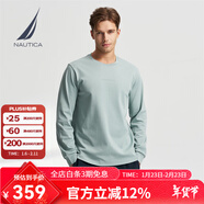 諾帝卡（NAUTICA）【火山巖】男裝春秋新款男羅馬布親膚舒適休閑圓領(lǐng)T恤男TO4302 淺藍4RU L