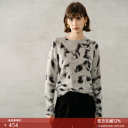 顏域（YANYEE）【100%羊毛】顏域印花針織衫女2025新款秋裝長(cháng)袖半高圓領(lǐng)通勤上衣 灰色1 L