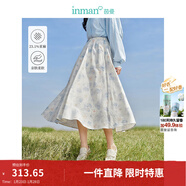 茵曼（INMAN）法式碎花高級感2025夏女新款休閑中長(cháng)吊帶連衣裙子 白底藍花半身裙-18412674 S