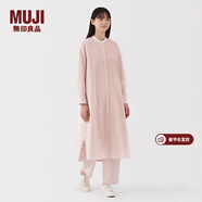 MUJI女式 水洗 平紋 立領(lǐng)長(cháng)袖連衣裙女裝裙子25年春季連身裙 襯衫裙 淺粉紅色條紋 L （165/88A）