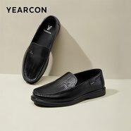 意爾康男鞋休閑舒適豆豆鞋打孔透氣一腳蹬皮鞋 57368W黑色43