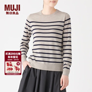 MUJI MUJI 女式 羊毛桑蠶絲 圓領(lǐng)毛衣 W9AA812 燕麥色X橫條 XXL