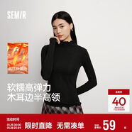 森馬（Semir）長(cháng)袖T恤女半高領(lǐng)緊身冬季2025發(fā)熱抓絨木耳邊打底衫109725101013