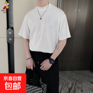 稻草人（MEXICAN）【無(wú)痕冰絲】百褶T恤男涼薄免燙短袖條紋褶皺肌理寬松半袖高品質(zhì) 白色 2XL