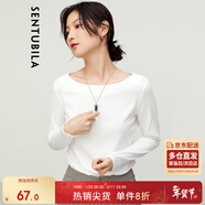 尚都比拉春秋一字領(lǐng)上衣顯瘦長(cháng)袖t恤女寬松高級感內搭打底衫 云白 XL 