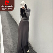 皮爾卡丹長(cháng)款遮腹半身裙女2026春秋新款高腰顯瘦A字裙設計感拖地長(cháng)裙子 高級灰 3XL 建議142-150斤