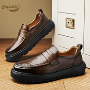 鱷魚(yú)恤男鞋春季商務(wù)一腳蹬工作上班休閑皮鞋男士軟底結婚新郎鞋男皮鞋潮 棕色【升級款】 42