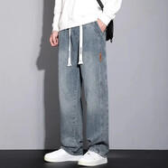 美特斯邦威（Meters Bonwe）牛仔褲男士加絨加厚寬松百搭休閑直筒褲美式復古松緊腰闊腿長(cháng)褲子 311復古藍_ 常規 M _90-110斤