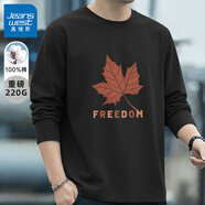 真維斯（Jeanswest） 日系t恤男長(cháng)袖春秋季純棉男士圓領(lǐng)打底衫休閑青少年寬松大碼體恤 黑#紅楓葉 L 【多色可選,搭配無(wú)憂(yōu)】