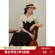 獨束大碼女裝【雙色可選】法式茶歇娃娃領(lǐng)連衣裙女夏裝微胖mm裙子 芝麻黑 XL （尺碼：3） 拍前和客服確認尺碼