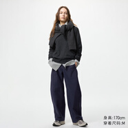 優(yōu)衣庫常規款女裝針織廓形長(cháng)褲/彎刀鐮刀褲子483722 482287 483722/69藏青色 M