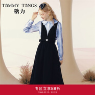 糖力【商場(chǎng)同款】冬新款深V性感露背小禮服高雅背帶連衣裙 黑色 M