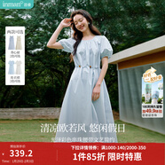 茵曼法式度假風(fēng)背心連衣裙女2026年夏季新品歐若風(fēng)藍色無(wú)袖長(cháng)裙子 淺藍色-W18528158 M