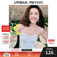 UR【鐘楚曦同款】2025夏季新款女裝波嬉風(fēng)蕾絲條連衣裙UYL750037 藍色條紋 L