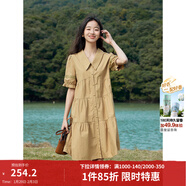 茵曼（INMAN）2026夏女新款田園娃娃裙切爾西領(lǐng)泡泡袖A字連衣裙 深褐色 -18525990 S