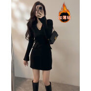 敲言時(shí)尚高級感今年流行漂亮連衣裙女秋冬領(lǐng)假口袋打底時(shí)髦顯瘦短裙 黑色 S （80-98斤）