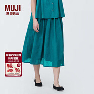MUJI女式強捻抽褶裙長(cháng)半身裙紗裙薄荷曼波風(fēng)純棉全棉裙子女裝半裙 綠色 L 165/70A