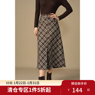 獨束大碼女裝裙擺壓褶A字半身裙2024年冬新款新復古回潮法式優(yōu)雅顯瘦 藍咖格紋 M (尺碼：1)