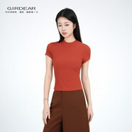 哥弟（GIRDEAR）【瘦瘦T2.0】 早春新款顯瘦休閑百搭洋氣短袖T恤130160 桔紅色 L 4碼