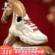 喬丹（QIAODAN）休閑鞋男鞋2026春季新年限定紅色厚底增高老爹鞋舒適輕便跑步鞋男 月牙灰/浮石灰/米灰卡其 39