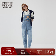 Teenie Weenie【天絲混紡】小熊女秋季元氣時(shí)尚牛仔連體長(cháng)褲背帶褲 中藍色 XS (155)