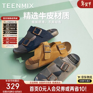 天美意勃肯鞋女休閑鞋百搭時(shí)尚女鞋新款 男款涼拖藍色（精選牛皮） 41