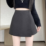 俏博萊咖色毛呢短褲裙女冬季2025新款小個(gè)子外穿休閑a字闊腿褲高腰靴褲 灰色 S
