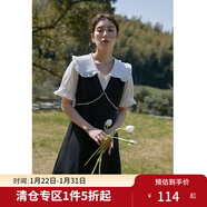 獨束大碼女裝法式甜美重工假兩件連衣裙夏季新款顯瘦裙子22DS2314 靜謐黑 M