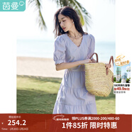 茵曼（INMAN）純棉法式氣質(zhì)連衣裙女裝2026夏季新品顯瘦V領(lǐng)泡泡袖A字長(cháng)裙子 紫荊粉 -18525989 XL