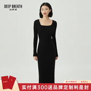 深呼吸DEEP BREATH女裝方領(lǐng)高腰修身羊毛針織連衣裙A500217 黑 M (3)