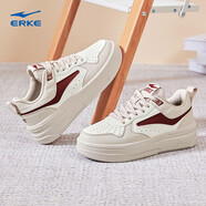 鴻星爾克女鞋小白鞋板鞋空軍一號玩酷冬季新款厚底增高休閑鞋白色運動(dòng)鞋子 粉刷灰/微晶白【玩酷2】 35